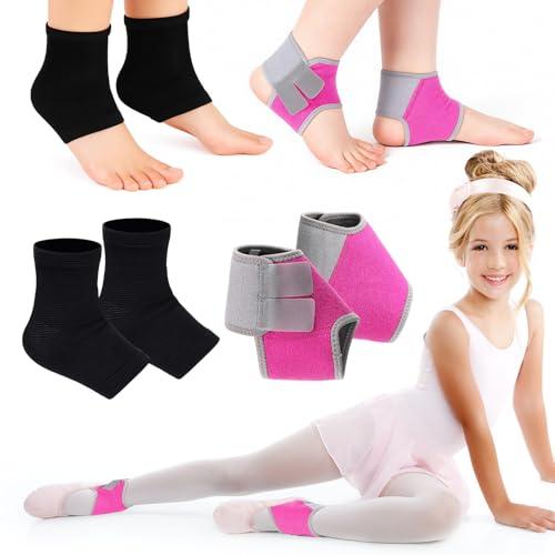 Tarpop 2 Pairs Kids Ankle Brace Set Foot Support Stabilizer Wraps Protector Guard Knitted Ankle Sleeve Sock Support Compression Socks for Injury Prevention(Pink,Black,Medium)