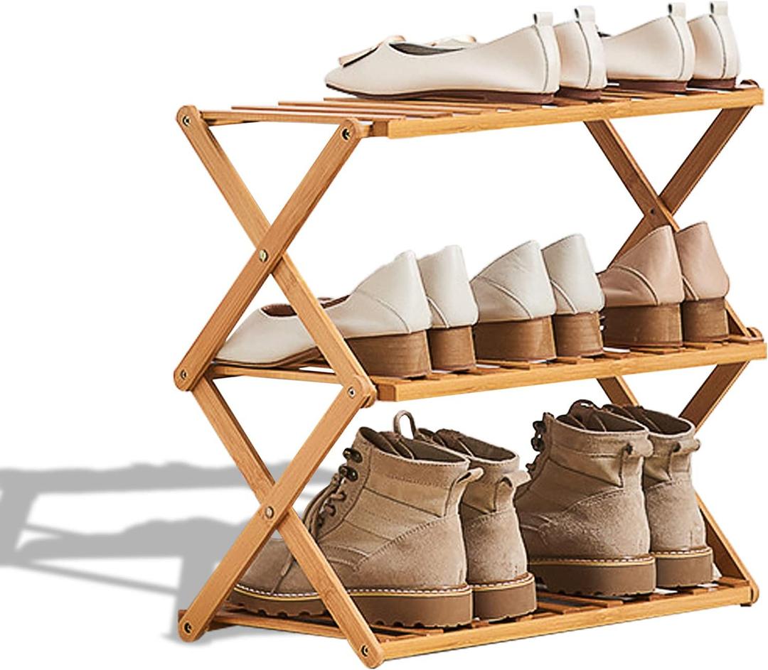 2 to 5 Tier Shoe Rack, Multi Tier Foldable Bamboo Shoe Organizer Rack Multifunctional Storage Free Standing Shoe Shelf. (3 Tier (20 feet Wide))