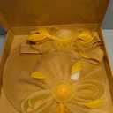 dressfan Wide Brim Fascinator Derby Hats for Women,20s Linen Detachable Flowers Big Fascinator Hat with Headband for Derby Church Wedding Tea Party,X38-Yellow