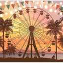 ZTHMOE Fabric 7x5ft Summer Seaside Ferris Wheel Photography Backdrop Sunset Palm Tree Beach Hawaiian Background Indoor Festival Party Decoration Holiday Photo Banner Booth