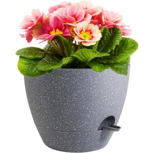 12 inch Large Self Watering Pots, Plant Pots with Mesh Drainage Holes for Indoor Outdoor Plants, Plastic Planters with Deep Reservoir for Garden House Flower Plants, Speckled Grey