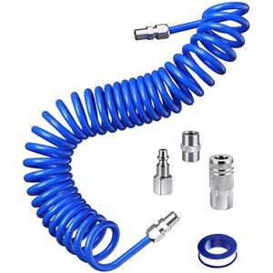 SARDVISA 25 Feet Repairable PU Recoil Air Hose, Air Compressor Hose with 1/4" NPT Industrial Universal Quick Coupler and I/M Plug Kit, 200PSI Max Air Tool Hose