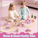 Lehoo Castle Wooden Train Set - Unicorn Train Set for Toddlers 2-4, Wooden Train Track Toddler Girl Toys, Pink Train Fantasy Toys for 3 4 5 6 7 Year Old Girl