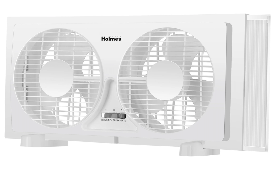 Holmes 9" Twin Blade Manual Window Fan, 2 Speeds, Reversible Airflow