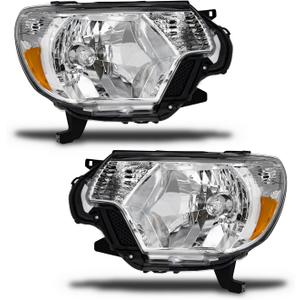 for Toyota Tacoma 2012 2013 2014 2015 Headlight Assembly 2012-2015 Tacoma Halogen Headlamp Chrome Housing Amber Reflector Driver Side and Passenger Side(Bulb Not Included)W/O Bulbs