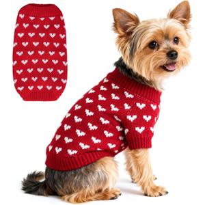 Dog Sweater Girl Dog Clothes Heart Dog Sweaters for Small Dogs Knitted Puppy Clothes Small Dog Sweater Female Soft Cat Sweater Comfy Pet Outfit Red Puppy Sweater Chihuahua Dachshund,L