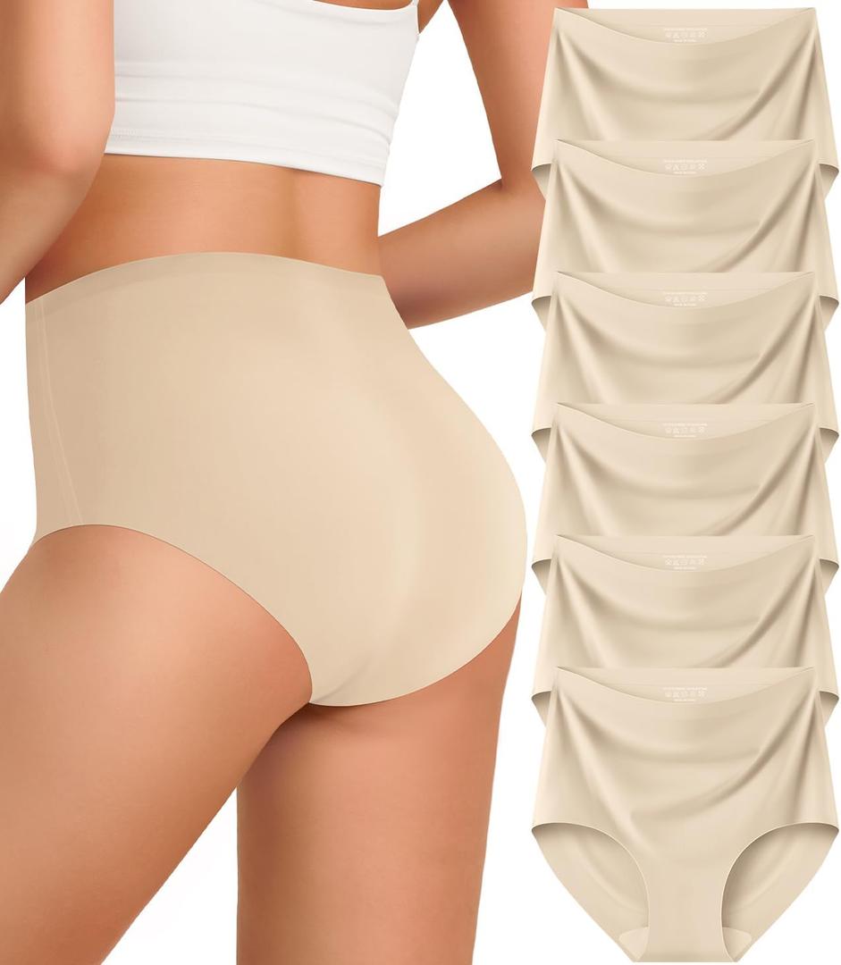 Kalapa Womens Underwear Seamless Full Coverage Breathable Briefs No Show Silky Stretch High Waisted Ladies Panties 6 Pack (Medium)