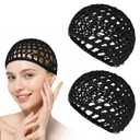 Hair Wrap Net, Reusable Breathable Crochet Silk Press Net, Sleeping, Makeup, (Black, 2 Pack)