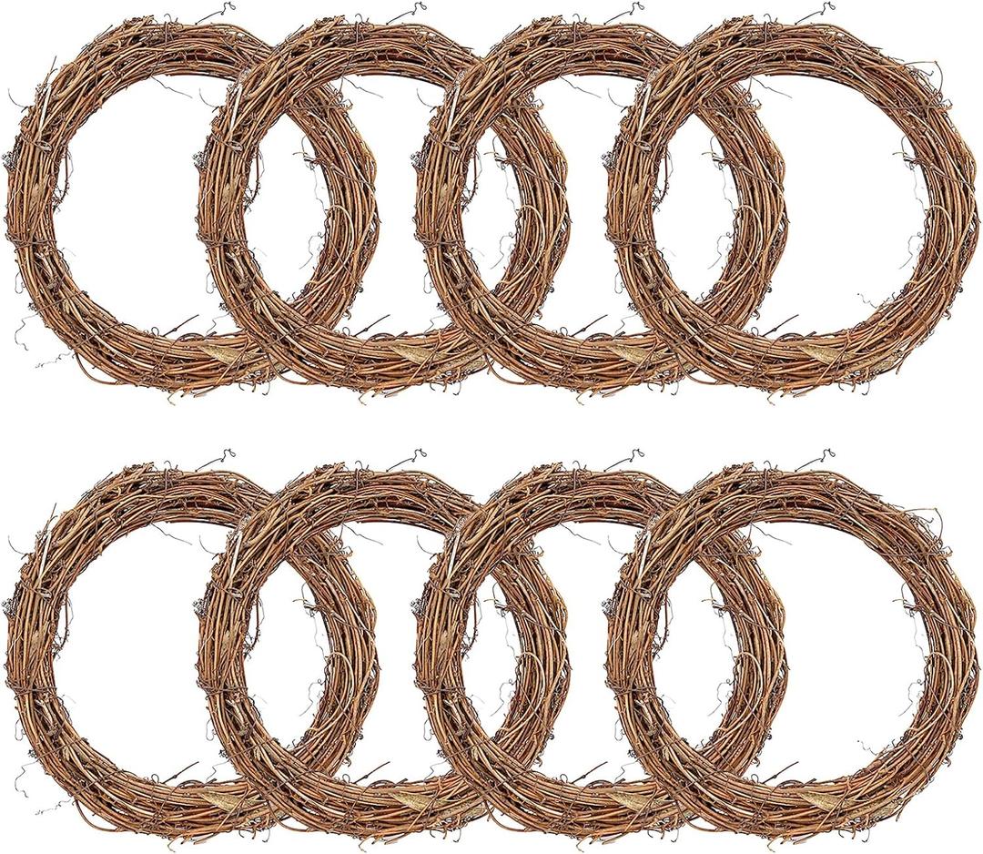 Grapevine Wreath Set, 8pcs Grapevine Wreaths Bulk, Vine Branch Wreath for Christmas Holidays Weddings Parties (12inch Round)