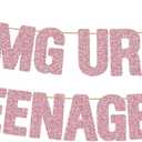 OMG UR A TEENAGER Banner, Pre-Strung 13th Birthday Decorations for Girls Glitter Rose Gold Teen Birthday Banner for 13 Year Old Party Favors Supplies