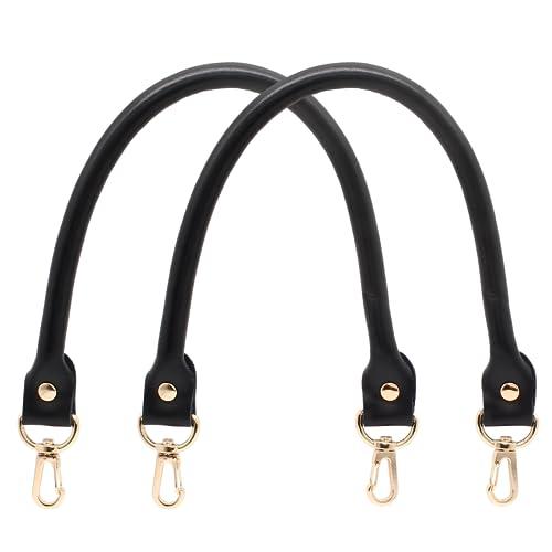 Piutouyar Black Genuine Leather Purses Straps, 40cm / 15.7 Inches Short Leather Strap, Purse Handle Replacement for Handbag, Shoulder Bag(2Pcs)