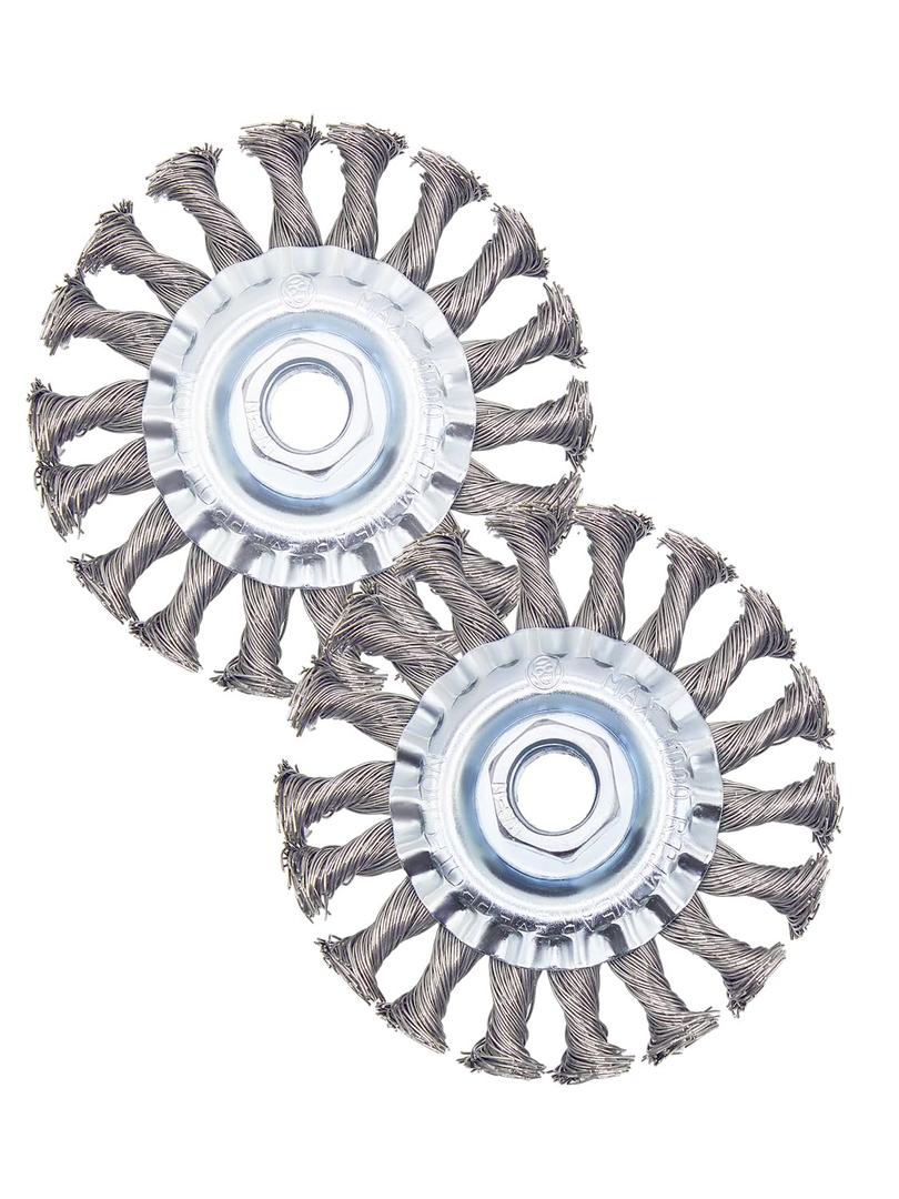 Knotted Wire Wheel Brush 4in 5/8-11 Threads Arbor for 4-1/2" Angle Grinder - 2pcs