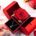 Preserved Red Real Rose with I love you Necklace 100 Languages, Forever Flowers Rose Birthday Gifts for Girlfriend, Mom, Grandma, Wife, Idea on Christmas, Valentine, Mother's Day, Anniversary (Red)
