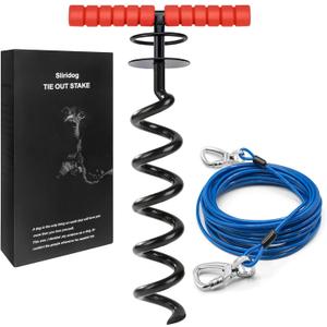 Heavy Duty 30FT Dog Tie Out Cable and Stake for Large Dogs, Dog Tie Out Stake and Cable Anchor for Dogs Up to 200 lbs,for Yard, Beach, Outdoor (Large, Black)