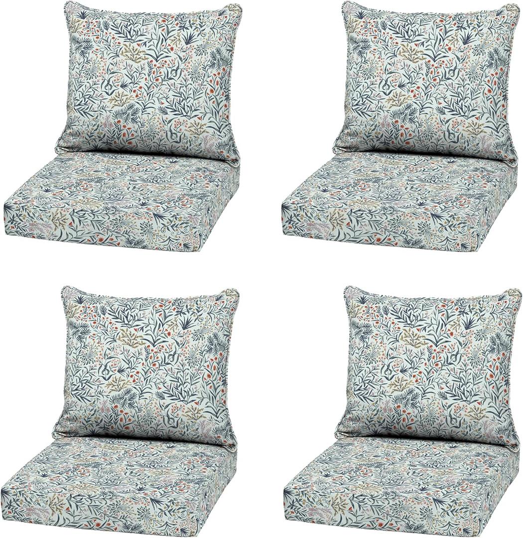 Arden Outdoor Deep Seat Cushion Set (4-Pack), 22 in x 24 in, Weather-Proof, Rain-Proof, Fade Resistant Patio Cushion for Chair, Sofa, and Couch Pistachio Botanical