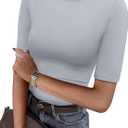 ANRABESS Women Tops Mock Neck 1/2 Short Sleeve Slim Fit Basic Tee Shirts Dressy Work Business 2026 Summer Fall Casual Outfits
