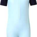 PATPAT Girls Swimsuit Short Sleeve Rashguard One Piece Swimwear Zipper Bathing Suit (Age 2-14) (Icy Blue) Kids 2yrs.