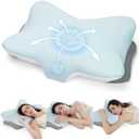 Ergonomic Cervical Pillow for Neck Support, Memory Foam Orthopedic Contour Side Sleeper Pillows with Dual Heights, Soft Bed Pillow with Breathable Pillowcase for Back, Stomach Sleepers(Blue), Butterfly