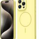 oakxco for iPhone 15 Pro Max Case Silicone Mag Safe, Magnetic Slim Thin Phone Case Compatible with Magsafe, Women Girls Cute Girly Aesthetic Soft Rubber Gel Safecase with Camera Cover, Yellow