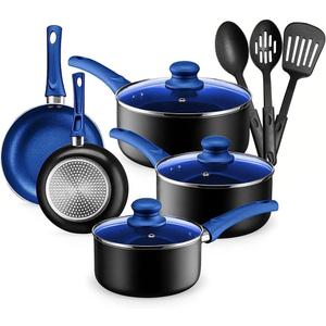 Chef's Star Pots And Pans Set Kitchen Cookware Sets Nonstick Aluminum Cooking Essentials 11 Pieces Blue
