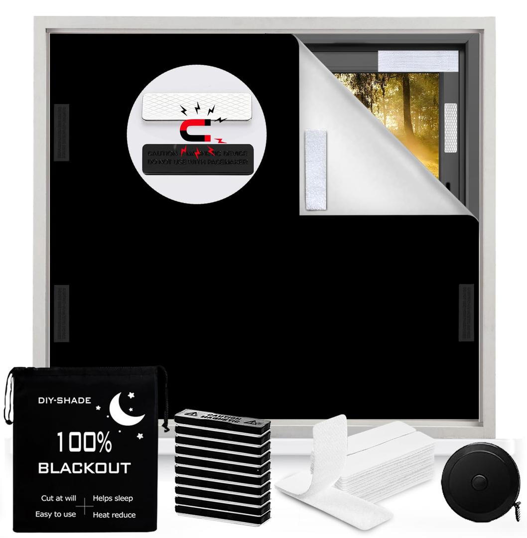 100% Blackout Blind Magnetic Blackout Window Cover 118 x 57Inch,Black Out Curtains with Strong Magnet No Drill Cuttable Window Shades for Bedroom,Nursery,Rv,Media Room