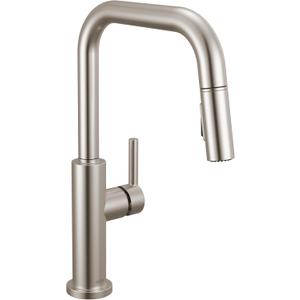 Delta Faucet Nicoli U-Spout Kitchen Faucet with Pull Down Sprayer, Brushed Nickel Kitchen Sink Faucet, Modern Kitchen Faucet, Single Hole Kitchen Faucet, Stainless Steel 19868LF-SS