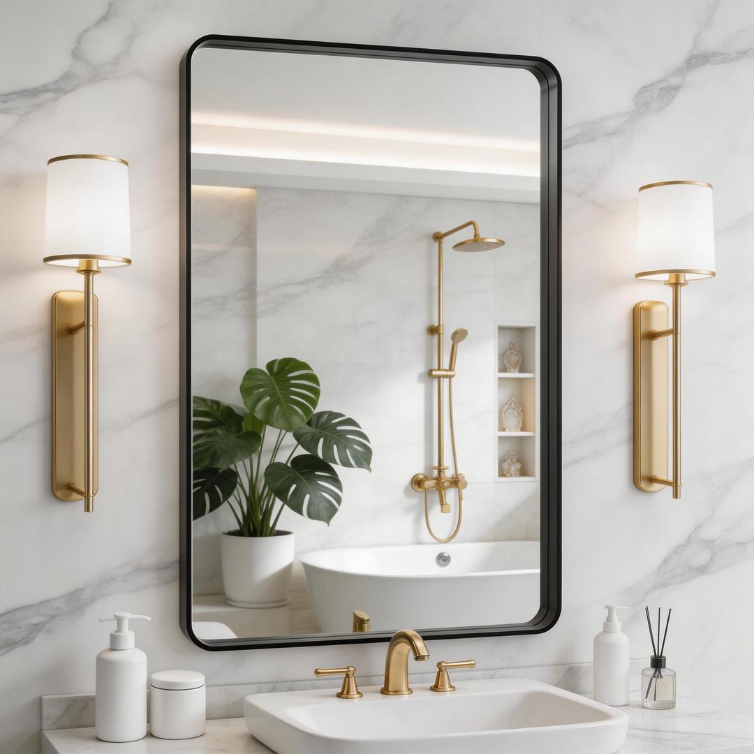 EchosLife 24x36 Black Bathroom Mirror for Wall