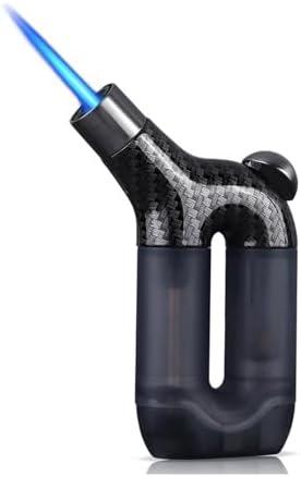 Large Capacity Visible Gas Canister Torch Lighter, Metal Windproof Single Jet Flame, Refillable Butane, Adjustable Flame, Camping, Backcountry(Black)