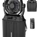 Wilody Portable Misting Fan Rechargeable with Remote Control, 6L Bucket Camping Fan with LED Lights & Stepless Speed Control & Cooling Mist, Portable Handle & Rotate Hook, Timer Function(Jet Black)