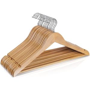 Wooden Hangers 10 Pack,Heavy Duty Wood Coat Hangers,with 360-degree HookSmooth Finish Wooden Clothes Hangers with Non Slip Pants Bar, Sturdy Clothes Hangers for Shirts,Suit,Natural Wooden Hangers 10 Pack,Heavy Duty Wood Coat Hangers,with 360-degree HookSmooth Finish Wooden Clothes Hangers with Non Slip Pants Bar, Sturdy Clothes Hangers for Shirts,Suit,Natural