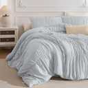 Masaca Comforter Set for Queen Bed(90"x95"),3 Pieces Shabby Boho Chic Queen Bedding Set Ultra Soft Lightweight Ruched Ruffle Comforter（1 Light Blue Comforter+2 Pillowcases）