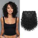 FLUFYMOOZ 4PC Clip in Hair Extensions, 10 Inch 100 Pure Protein Silk Short Hairpiece Deep Curly Wavy Hair Extensions Clip in Natural Soft Hairpiece for Women-Black Brown
