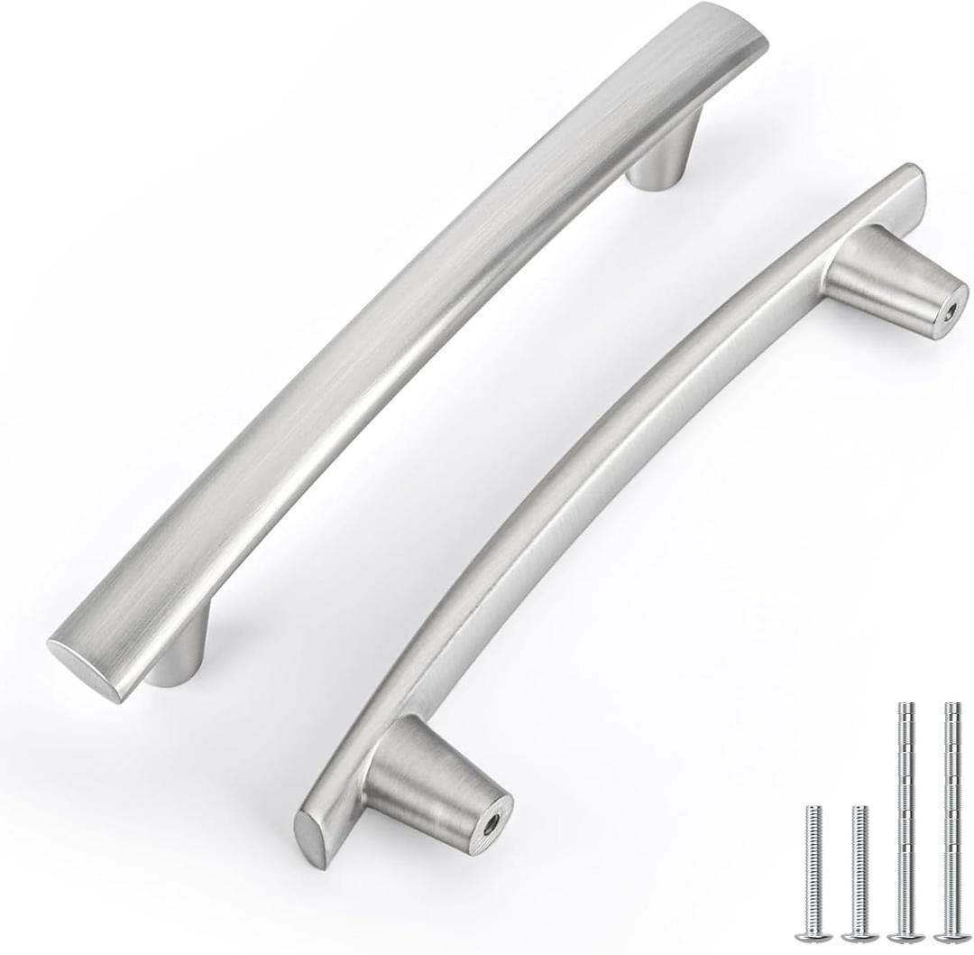 Homdiy 10 Pack Brushed Nickel Cabinet Pulls 5 inch Sliver Cabinet Handles Arch Brushed Nickel Drawer Pulls Curved Sliver Drawer Handles, Kitchen Dresser Hardware for Bedroom Cupboard