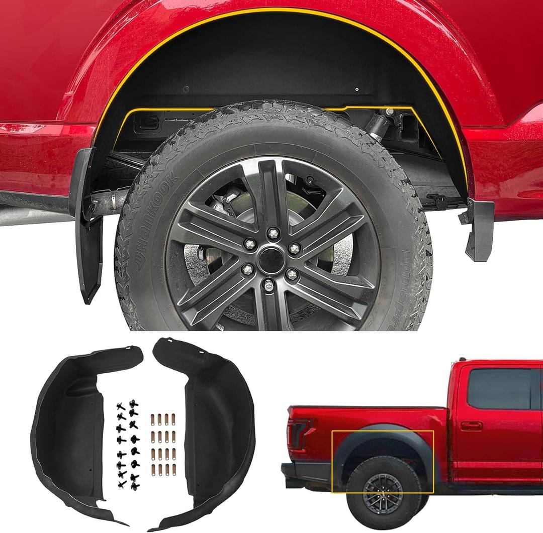 Rear Wheel Well Liners Compatible with 2021-2025 Ford F150 (Not for Raptor) Rear Wheel Arch Liners No Drilling Well Guards Tire Inner Fenders for 2024 F-150 Replacement Accessories (2PCS) (PP+PE+PET Felt)
