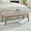 24KF Velvet Upholstered Buttons Tufted Entryway Bench with Solid Wood Leg,Bed Bench Ottoman with Padded Seat,5034-Taupe (15.5"D x 43"W x 17"H, Light Taupe)