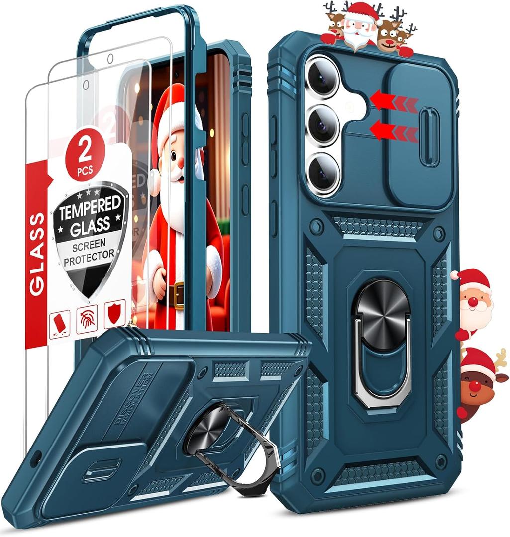 LeYi for Galaxy S25-FE Case: Galaxy S25 FE Phone Case with S25 FE Screen Protector Tempered Glass, Magnetic Kickstand, Heavy Duty Cell Forro Protection de Case for S25 FE, Sea Blue
