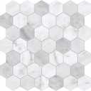 The Tiles Plaza Backsplash Tile for Kitchen Peel and Stick White Hexagon Marble Self Adhesive Wall Tile Stone Composite Stick On Decorative Mosaic Tile for Bathroom, Fireplace, 10 Sheets, 9 Sq Ft.