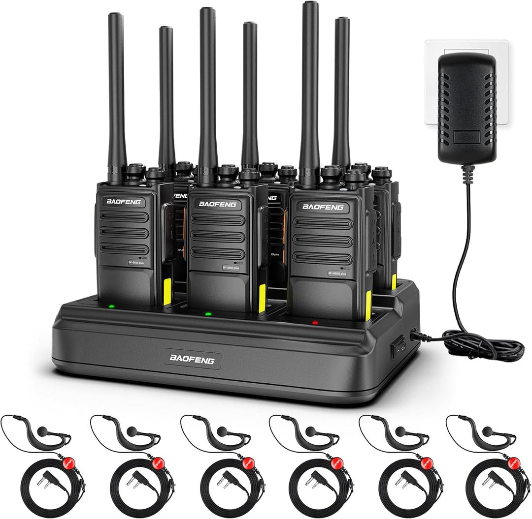 BAOFENG VBT-888S Plus Upgrade Long Range Two-Way Radios, Rechargeable Walkie Talkies for Adults, 2 Way Radio with Earpiece, 6-Way Charger 1500 mAh Typc-C Charging for School,Church,Warehouse(6 Pack)