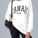 Langwyqu Women's Oversized Sweatshirt Los Angeles California Crewneck Long Sleeve Casual Loose Pullover Tops (White, L)