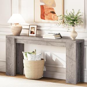 70.9 Inch Extra Long Console Table, Farmhouse Entryway Table with Thickened Base, Wood Sofa Table Behind Couch Table, Narrow Entry Way Accent Table for Living Room, Hallway, Entrance, Foyer, Grey (Gray)