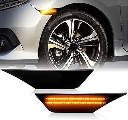 D-Lumina LED Side Marker Lights Smoked Lens Amber for Honda Civic 2016-2021 10th Gen Civic Sedan Coupe Hatchback, Front Bumper Fender Side Marker Light, Replace OEM Sidemarker Lamps, Pack of 2