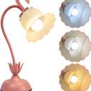 Vintage Flower Table Lamp, 3 Color Temperature Flexible Gooseneck Cute Small Desk Lamp for Bedroom, Kawaii Nightstand Bedside Lamps for Living Room, Dorm, Office, Home Decor (Pink) (Pink)