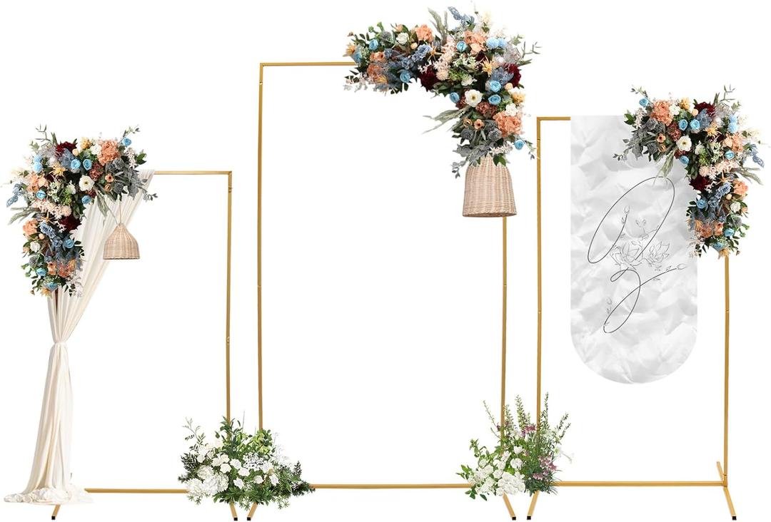 Set of 3 Wedding Arch Stand, Square Metal Arch Frame for Wedding Ceremony Birthday Party Baby Shower Event Celebration Decor, Balloon Square Frame for Garden Decor(6.88ft, 6.23ft, 5.25ft) (Gold)