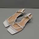 ISNOM Womens Mesh Kitten Heels Sandals Square Toe Ankle Buckle Strap Low Heels Comfort Summer Dress Shoes (White, US 8)