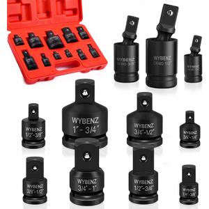 11PCS Impact Socket Adapter and Reducer Set, 1/4" 1/2" 3/8" 3/4" Impact Adapter Set & Universal Joint Impact Swivel Socket Set, Wobble Drive Socket Set with Storage Case