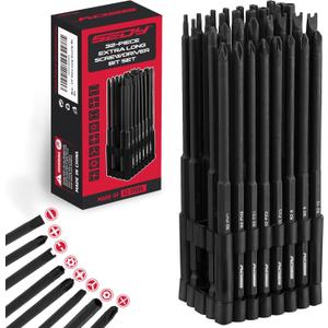 Extra Long Security Bit Set: 32-Piece S2 Steel Screwdriver Drill Bits for Tamper-Proof Screws, 6" Torx, PoziDriv, Spanner, Tri-Wing - Universal 1/4" Hex Shank for Electric, Impact Drills