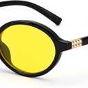SCVGVER Retro Oval Sunglasses for Women Men, 90s Vintage Small Cat Eye Sun Glasses Y2k Trendy Narrow Shades, UV Protection (Black Frame/Yellow Lens)