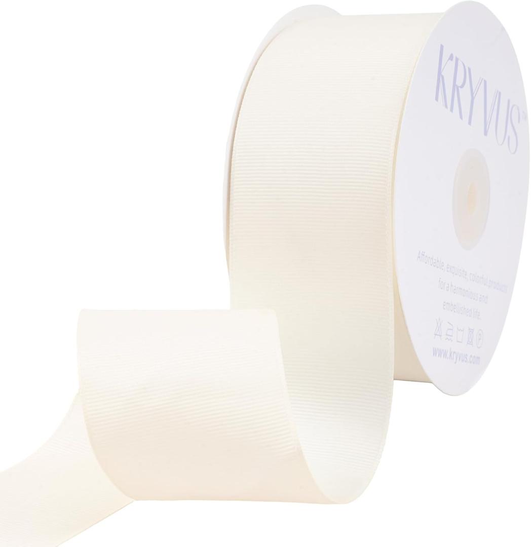 Ivory Ribbon, Grosgrain Ribbon 2 Inch x Continuous 50 Yards, Ivory Grosgrain Ribbon for Crafts, Gift Wrapping, Hair Accessories, Wedding Decor, Sewing and Bow Making