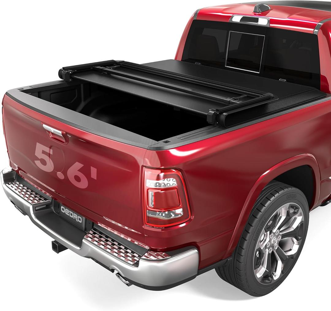 oEdRo Soft Tri-Fold Truck Bed Tonneau Cover Compatible with 2009-2025 Dodge Ram 1500 (Inclu. Classic & New), Fleetside 5.6 Ft Bed w/o Ram Box