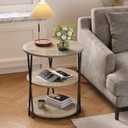 23 Inch Round Side Table 3-Tier End Table Living Room Small Patio Table Nightstands Round Coffee Table Spacious Top for Couch Bedroom 3 Storage Shelves Accent Coffee Table, Caramel Gray